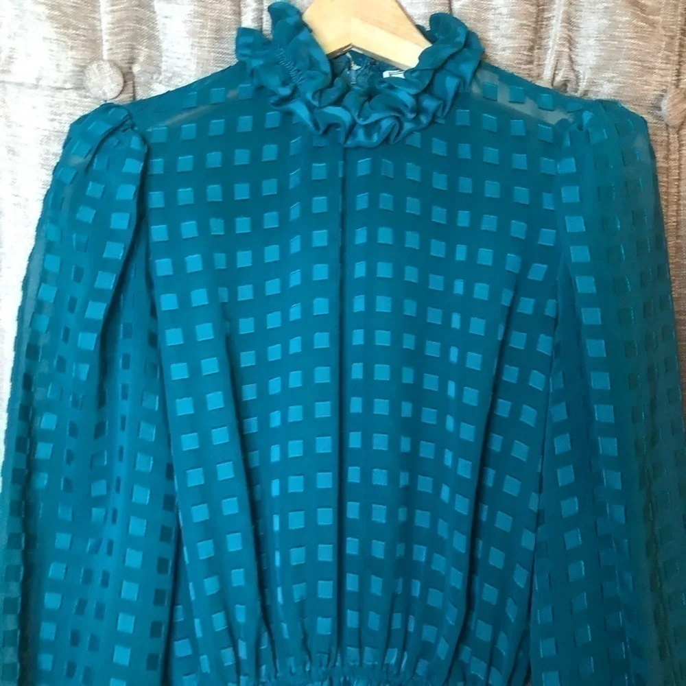 Vintage 80’s Donna Morgan for Non Stop Turquoise Geometric Print Dress Size 8